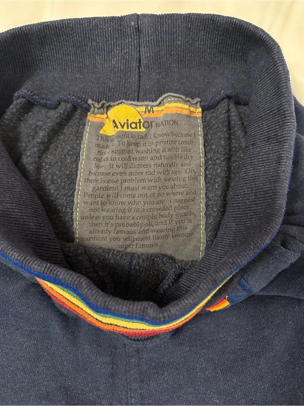Aviator Nation Navy Rainbow Trim Sweatpants. Medium - Picture 5 of 5